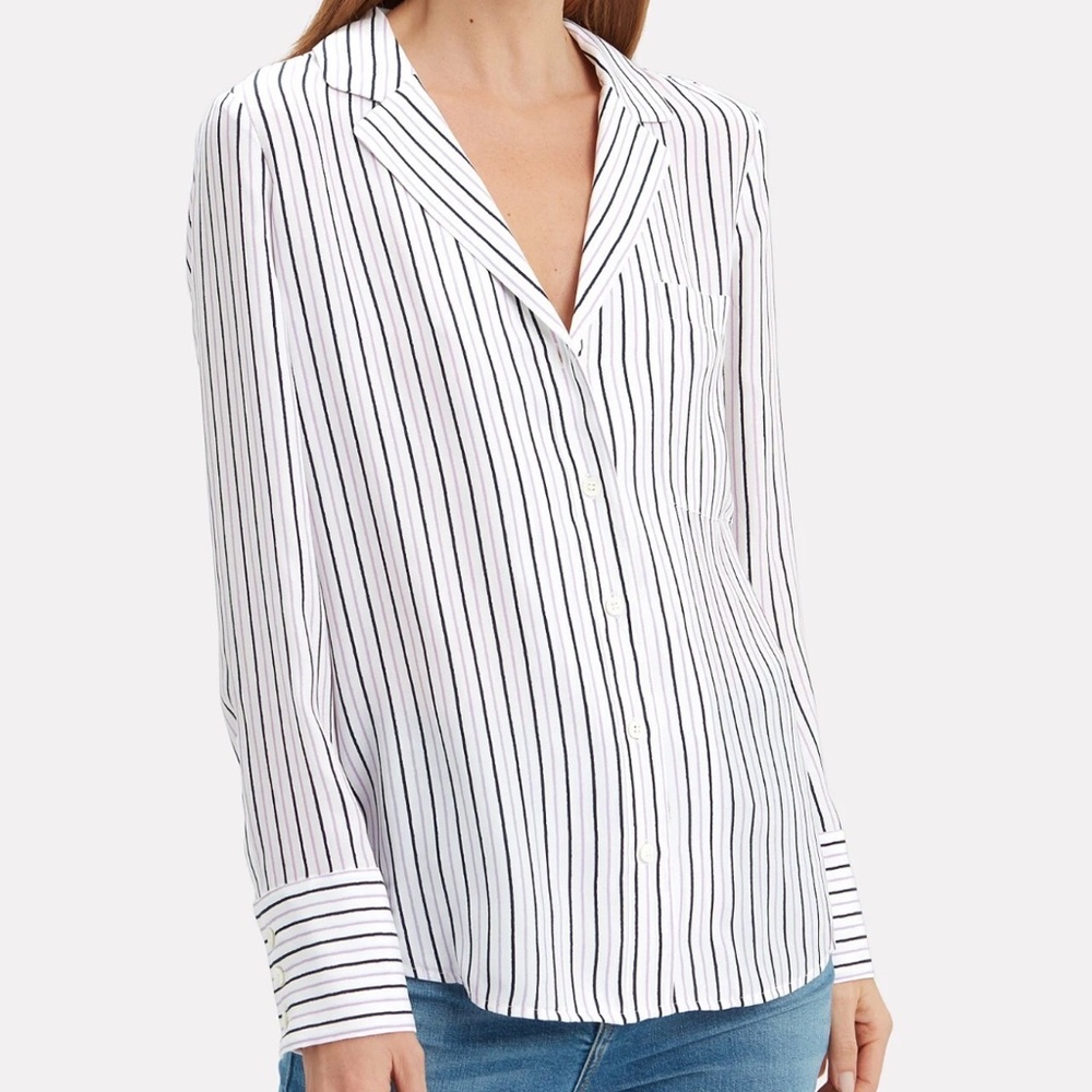 $295 FRAME - 100% Silk Pajama Striped Blouse Button-Up Shirt - Women's XS NWOT